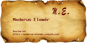Mederus Elemér névjegykártya